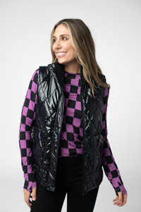 Remy Zip Up Vest in Shiny Black