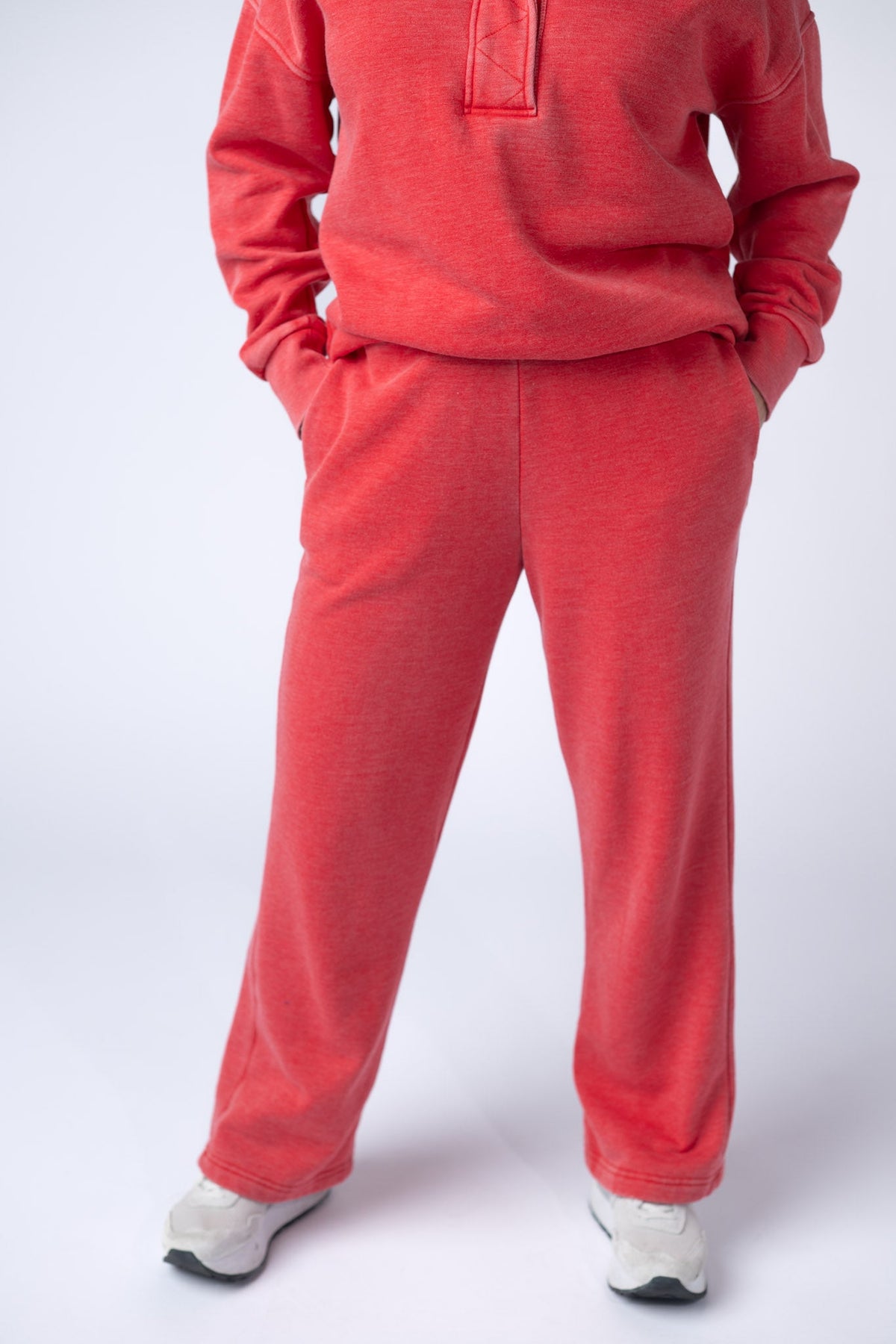 Wide Leg Vintage Wash Bottoms in Red