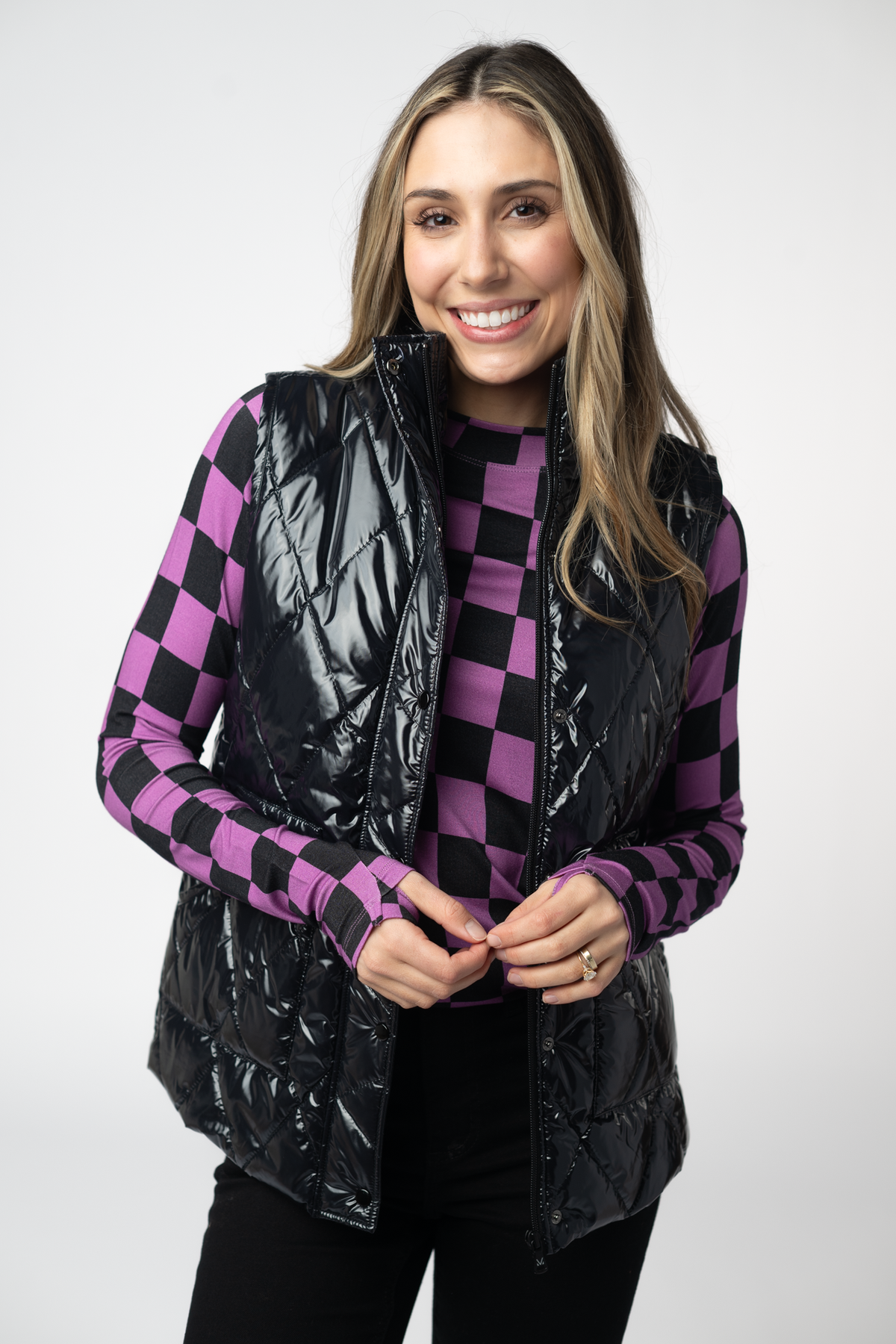 Remy Zip Up Vest in Shiny Black