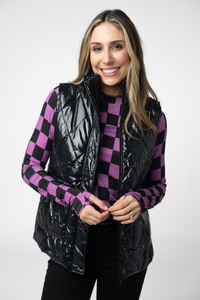 Remy Zip Up Vest in Shiny Black