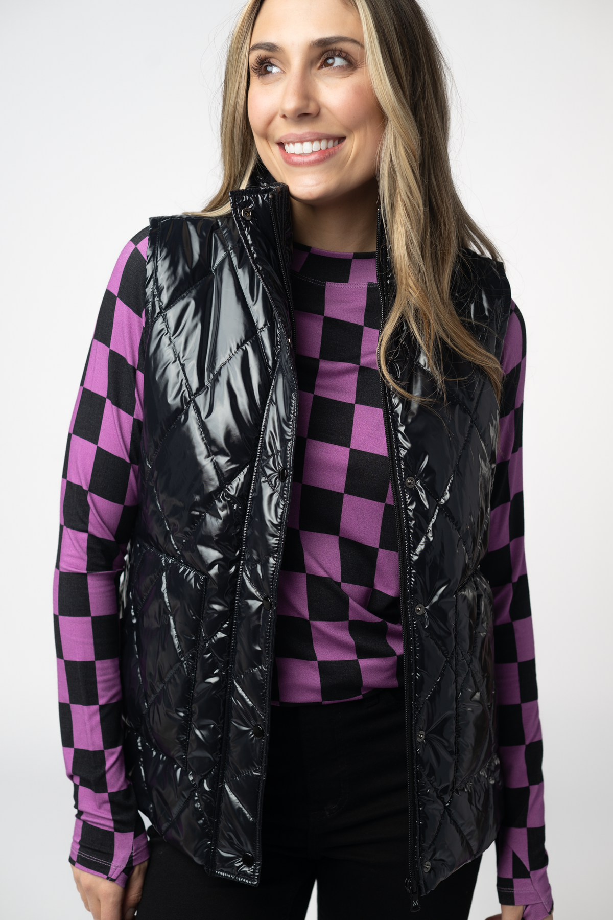 Remy Zip Up Vest in Shiny Black