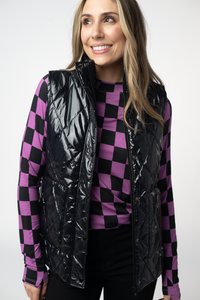 Remy Zip Up Vest in Shiny Black