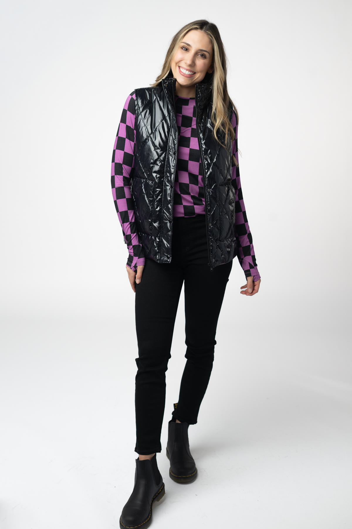 Remy Zip Up Vest in Shiny Black
