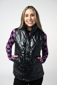 Remy Zip Up Vest in Shiny Black