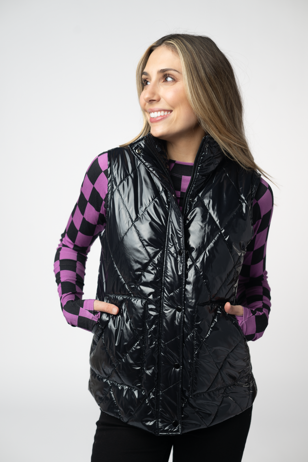 Remy Zip Up Vest in Shiny Black