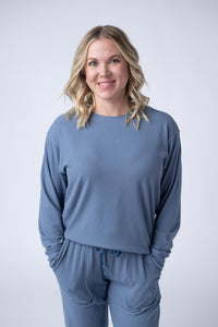 Corrine Ribbed Pullover Top in Denim