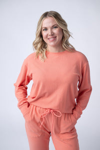 Corrine Ribbed Pullover Top in Coral