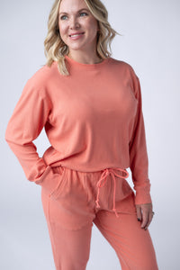 Corrine Ribbed Pullover Top in Coral