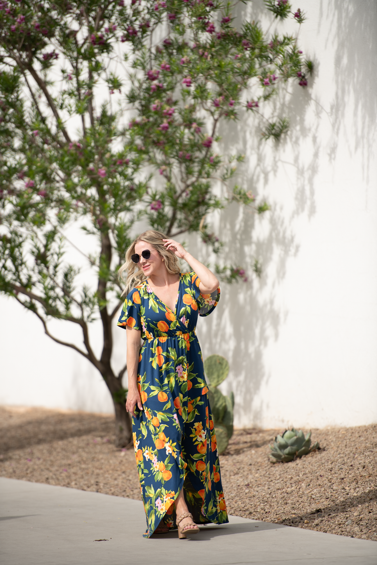 Harley High-Low Dress in Navy Citrus