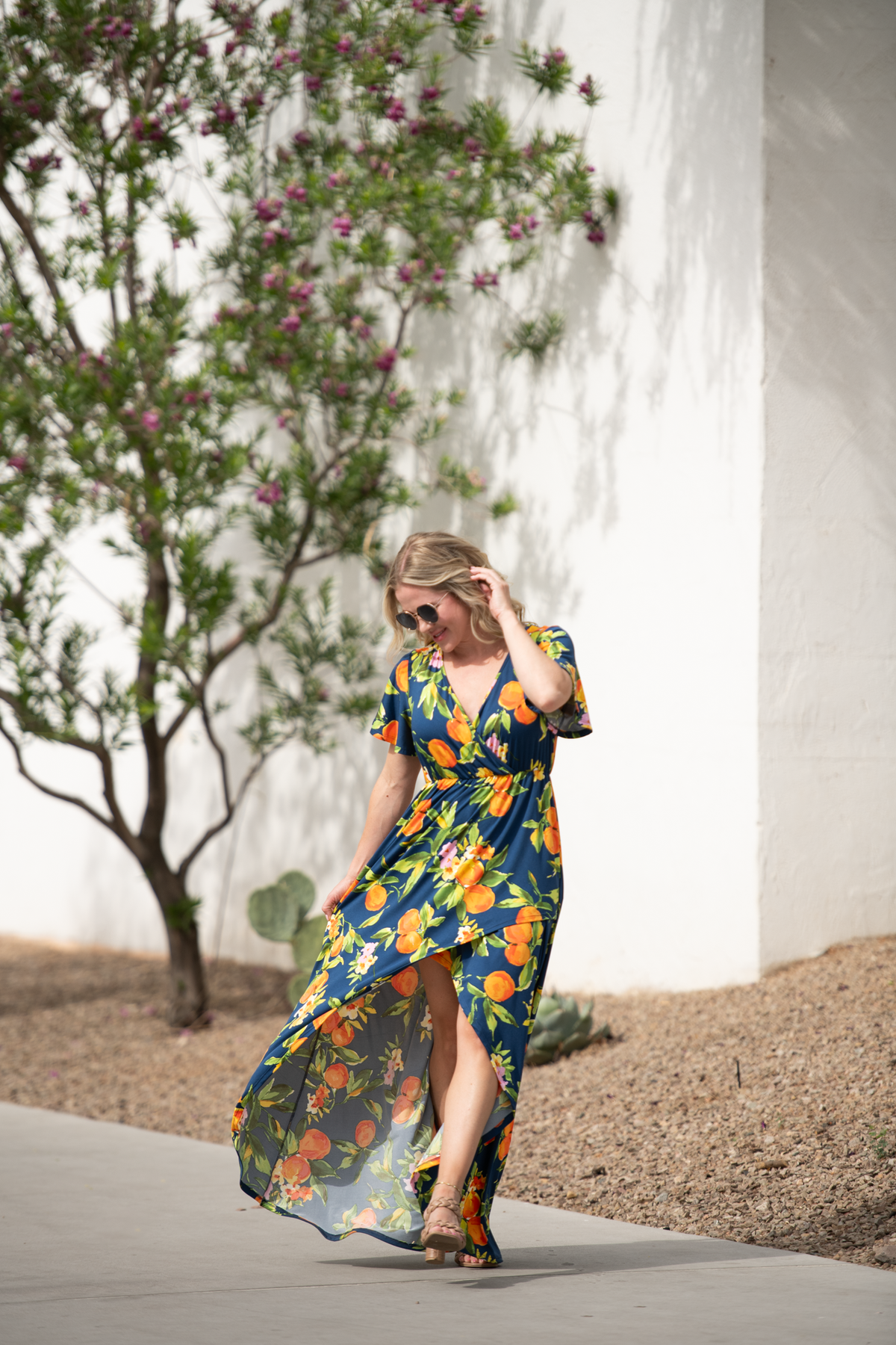 Harley High-Low Dress in Navy Citrus