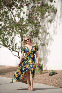 Harley High-Low Dress in Navy Citrus