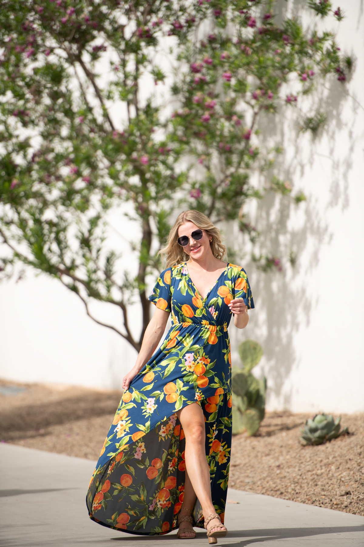 Harley High-Low Dress in Navy Citrus