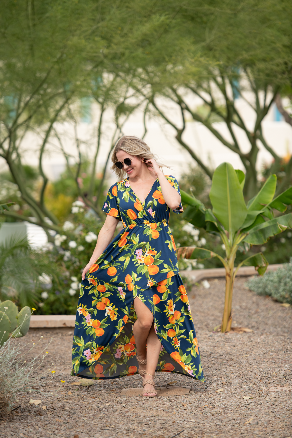 Harley High-Low Dress in Navy Citrus