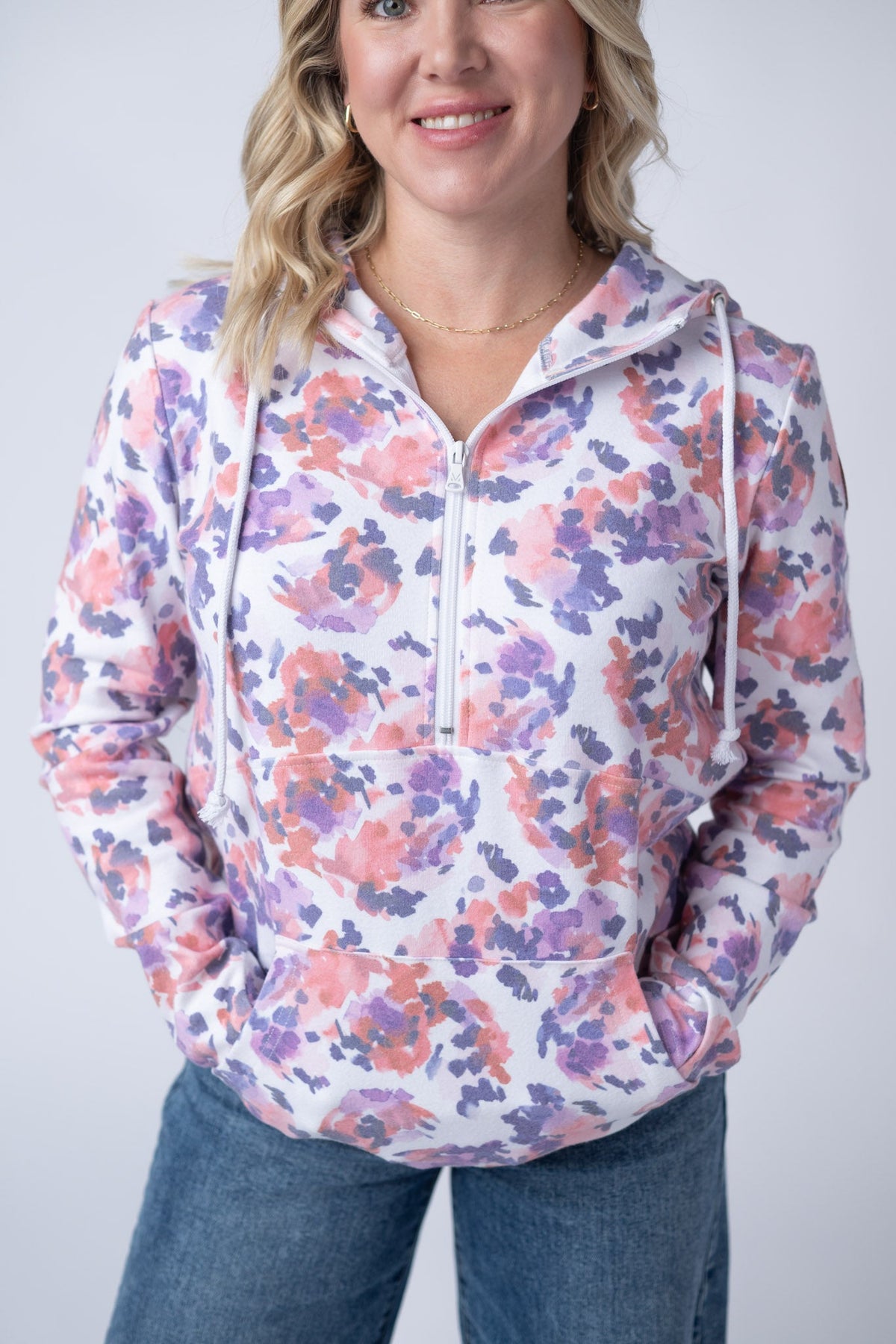 HalfZip Hoodie in Purple Abstract
