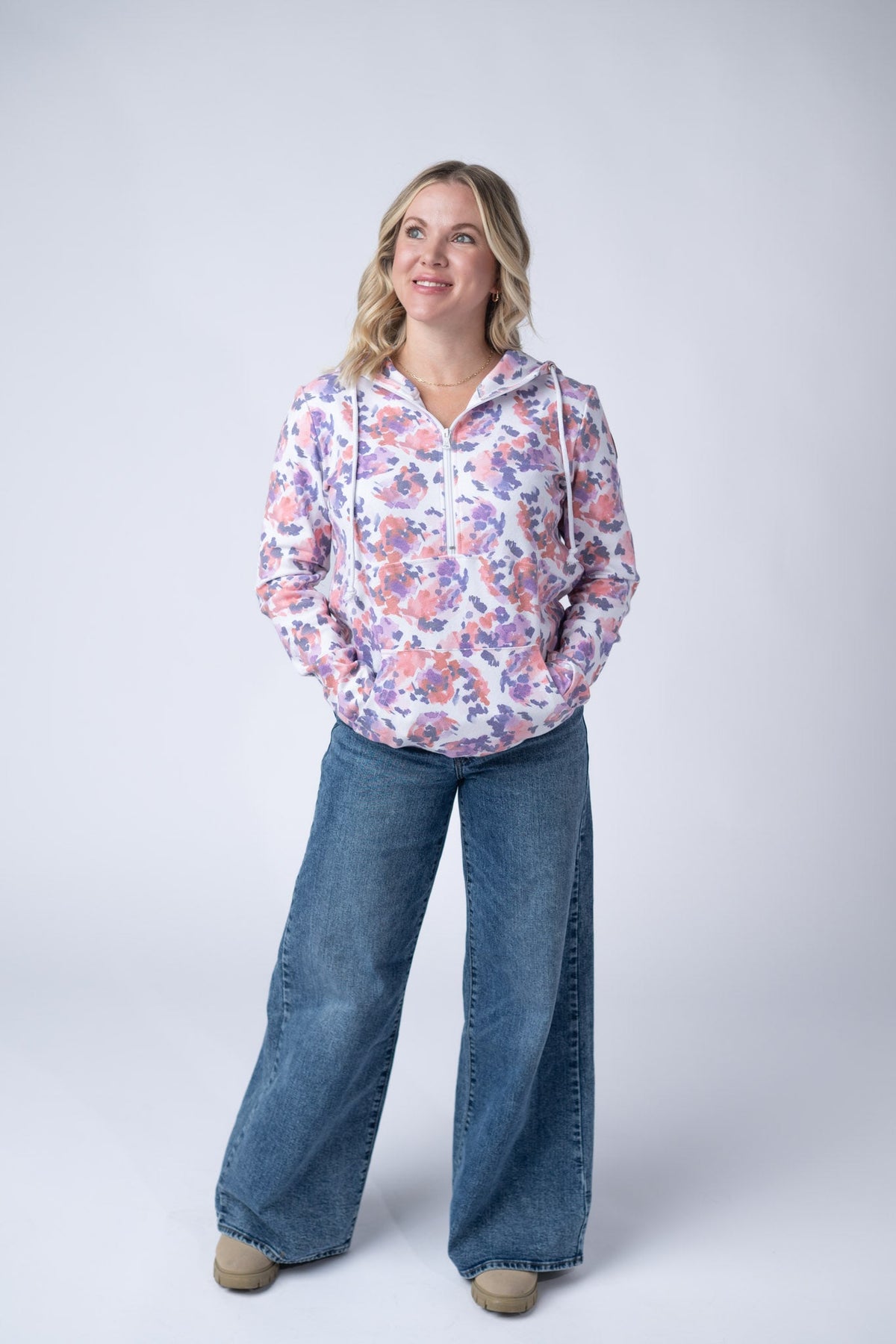 HalfZip Hoodie in Purple Abstract