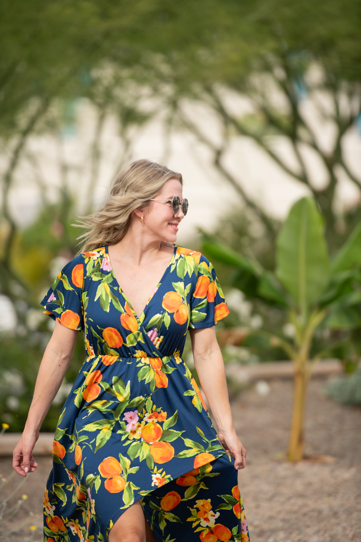 Harley High-Low Dress in Navy Citrus