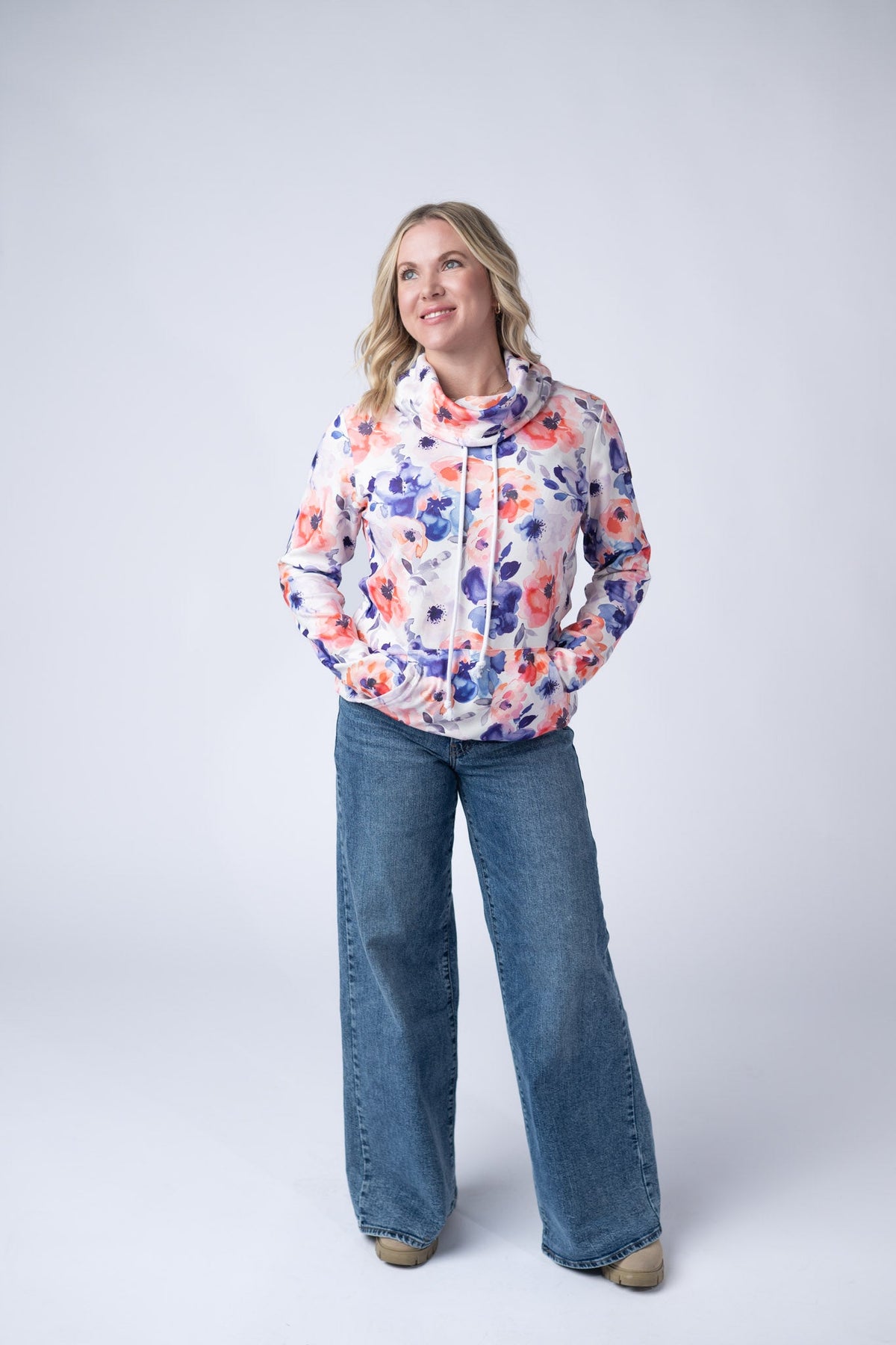 Soft Funnel Neck in Sunset Watercolor Floral