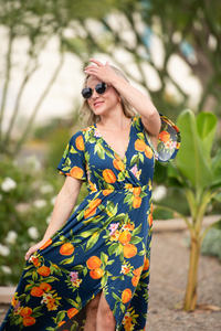 Harley High-Low Dress in Navy Citrus