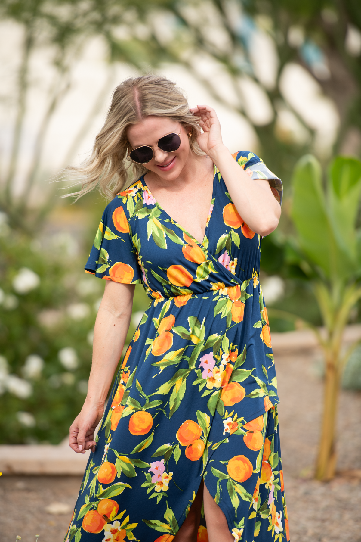 Harley High-Low Dress in Navy Citrus