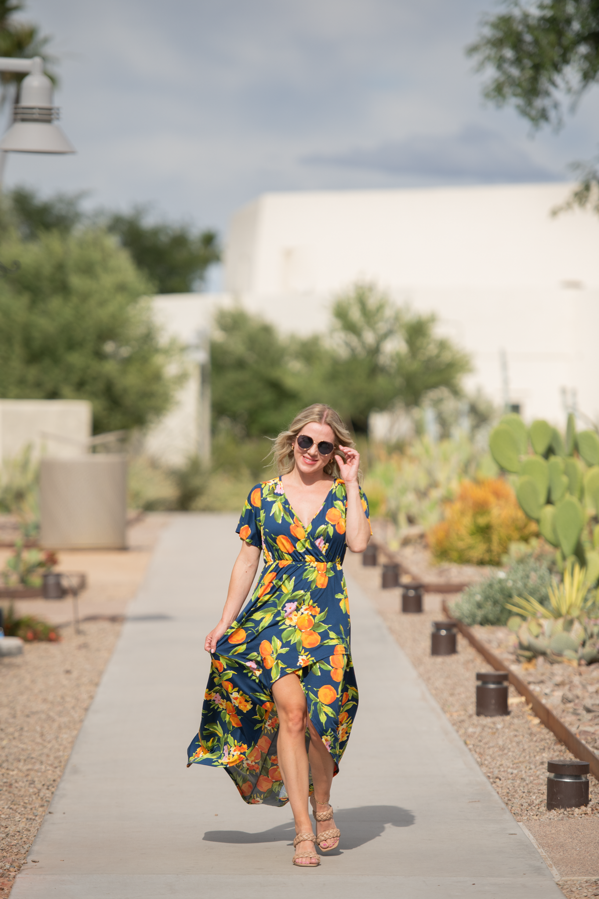 Harley High-Low Dress in Navy Citrus