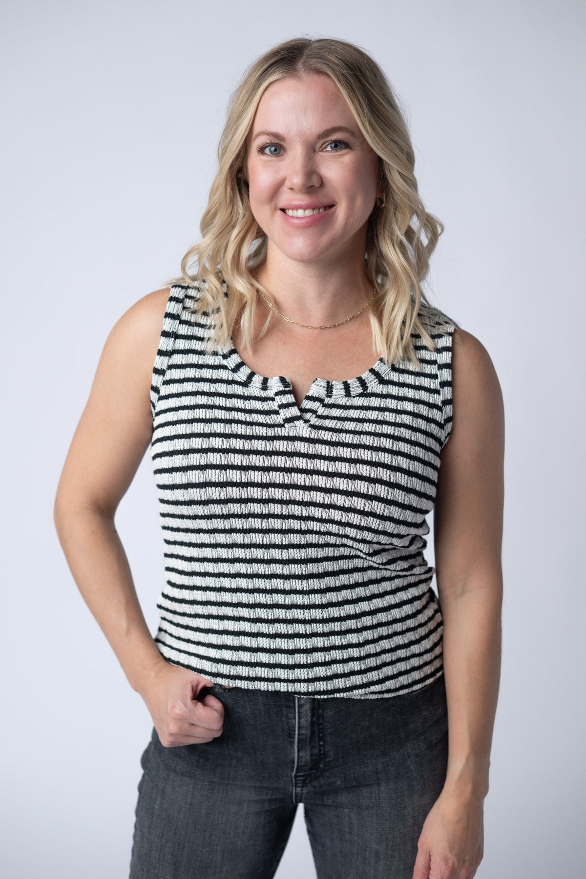 Stella Striped Tank in Black