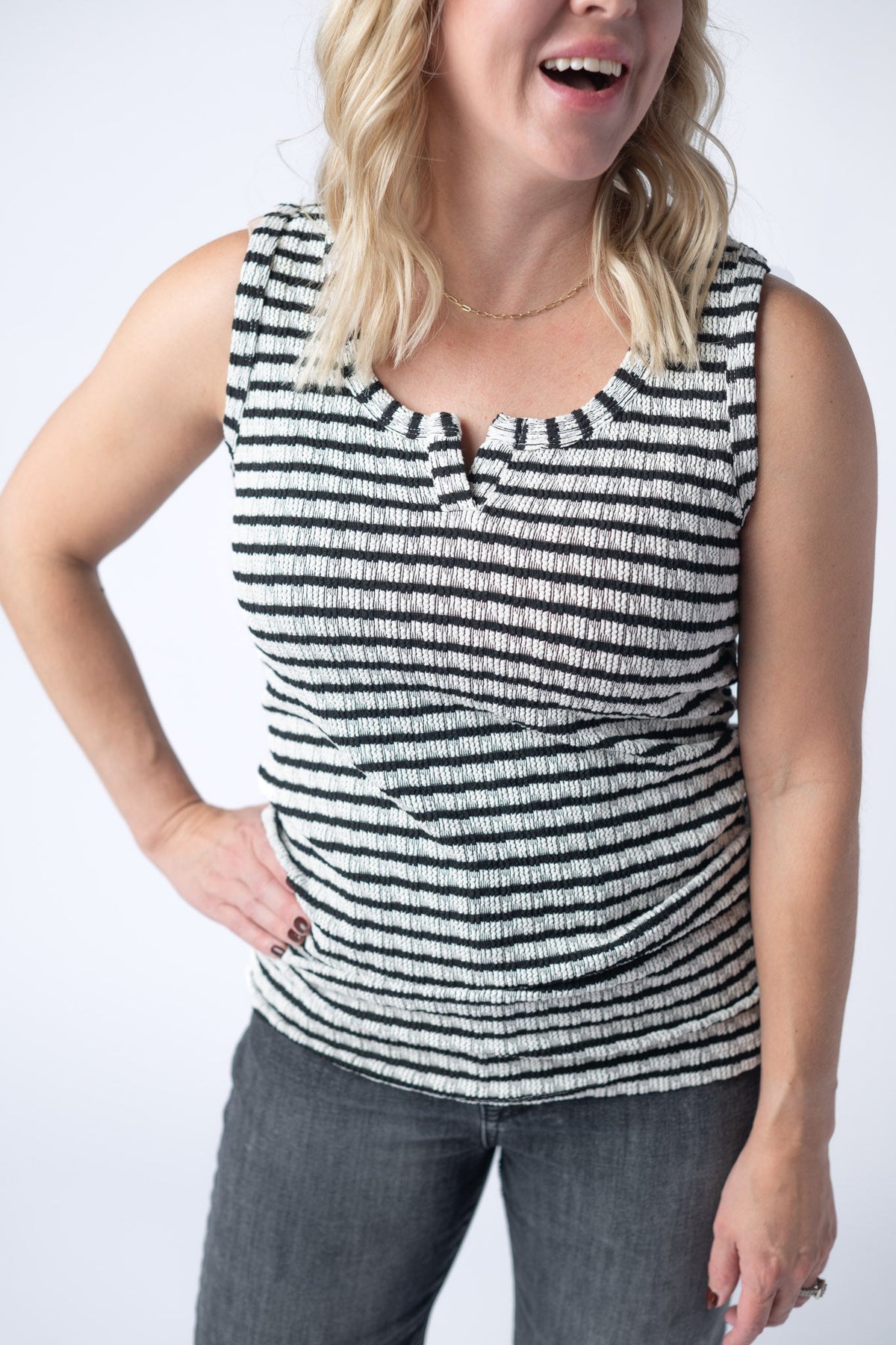 Stella Striped Tank in Black