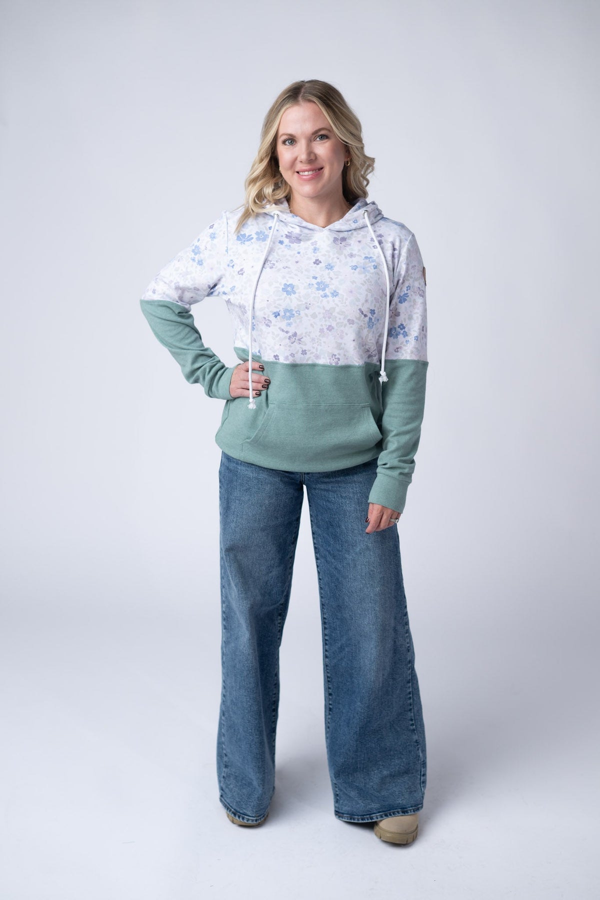 Hailey Pullover Hoodie in Spring Meadows and Sage
