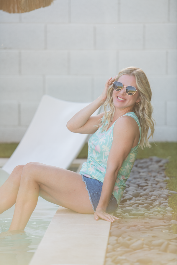Noelle Tank in Aqua Palm