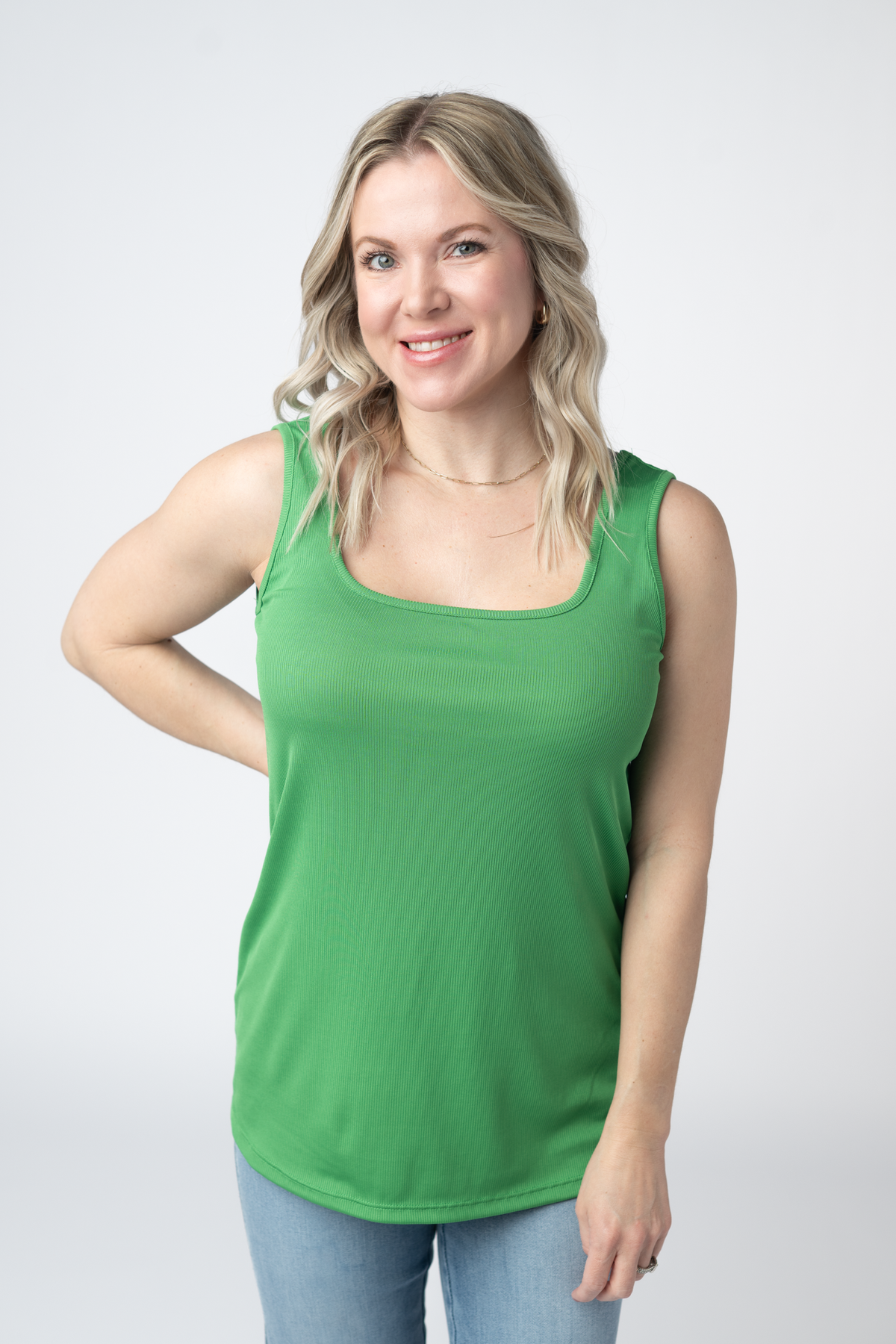 Rachel Ribbed Tank in Kelly Green