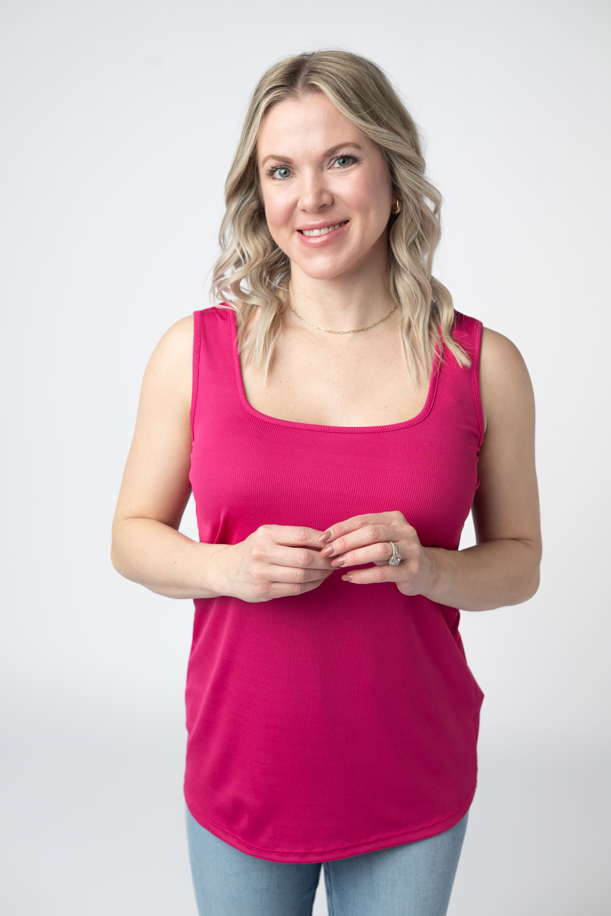 Rachel Ribbed Tank in  Hot Pink