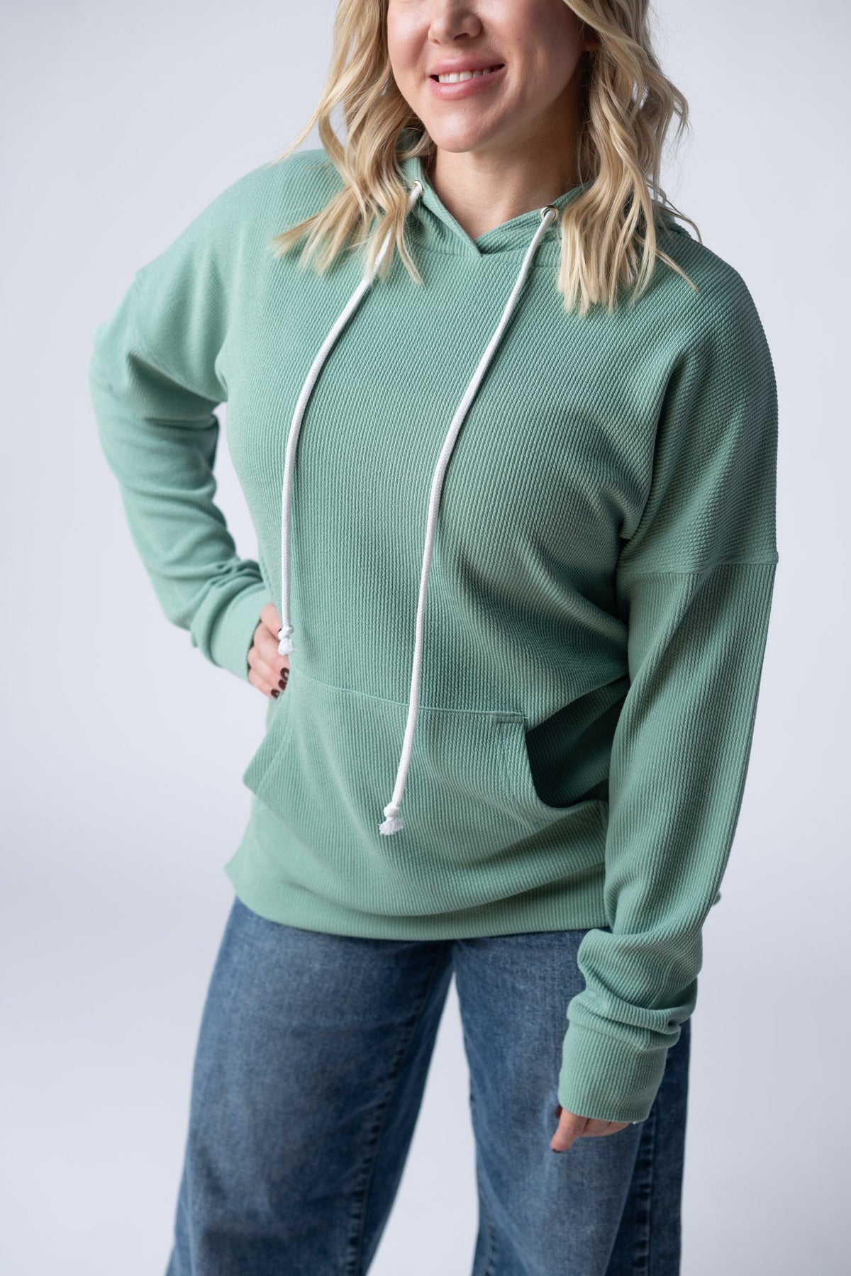 Kacey Ribbed Hoodie in Sage