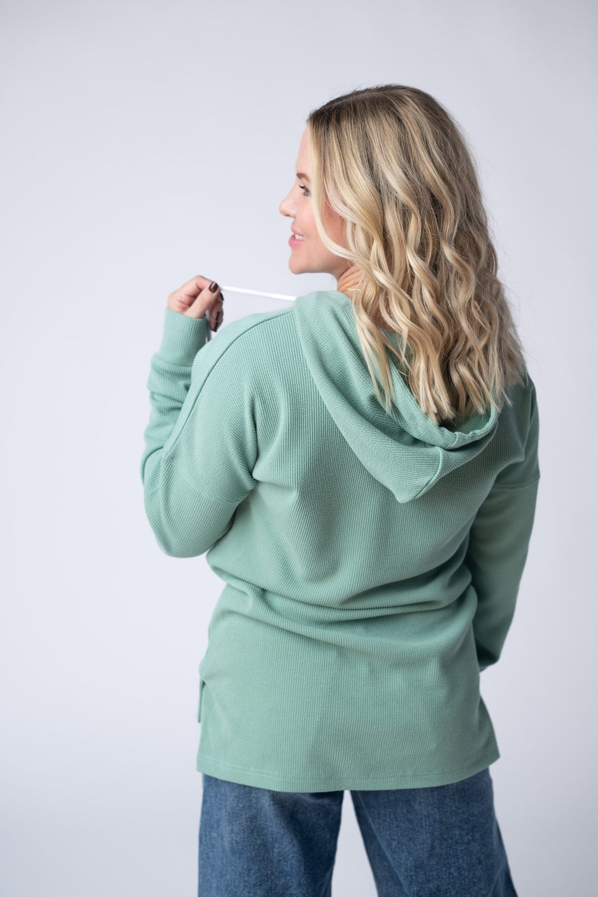 Kacey Ribbed Hoodie in Sage