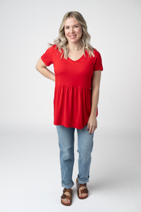 Sarah Ruffle Short Sleeve in Red