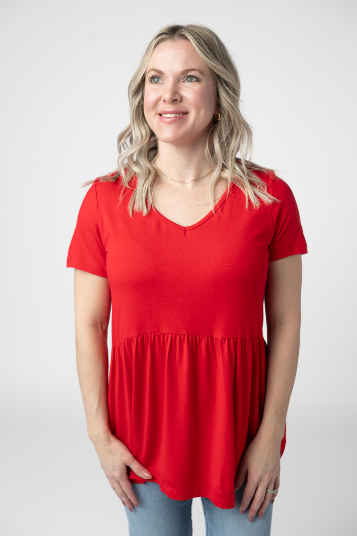 Sarah Ruffle Short Sleeve in Red
