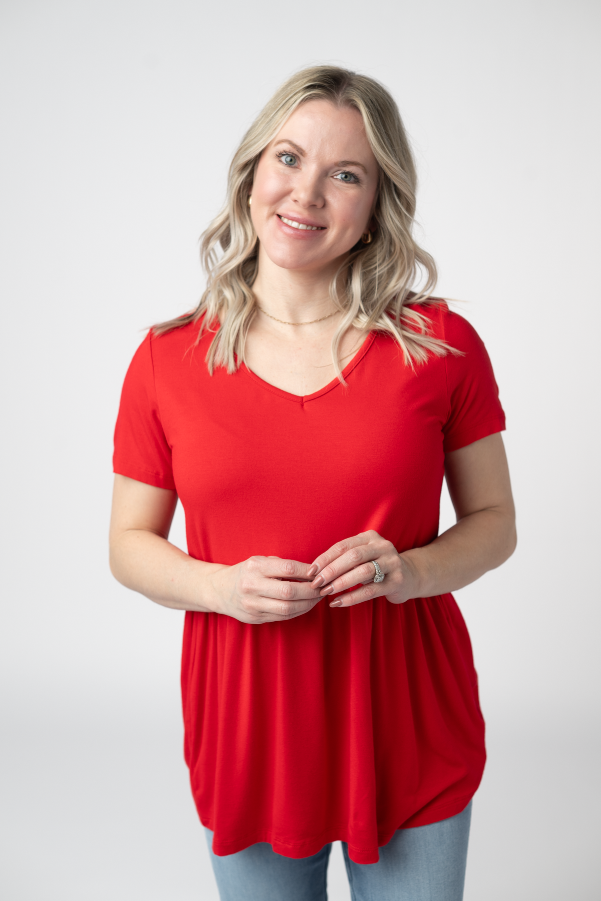 Sarah Ruffle Short Sleeve in Red