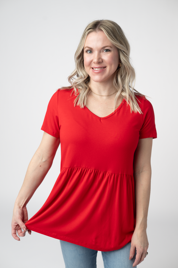 Sarah Ruffle Short Sleeve in Red