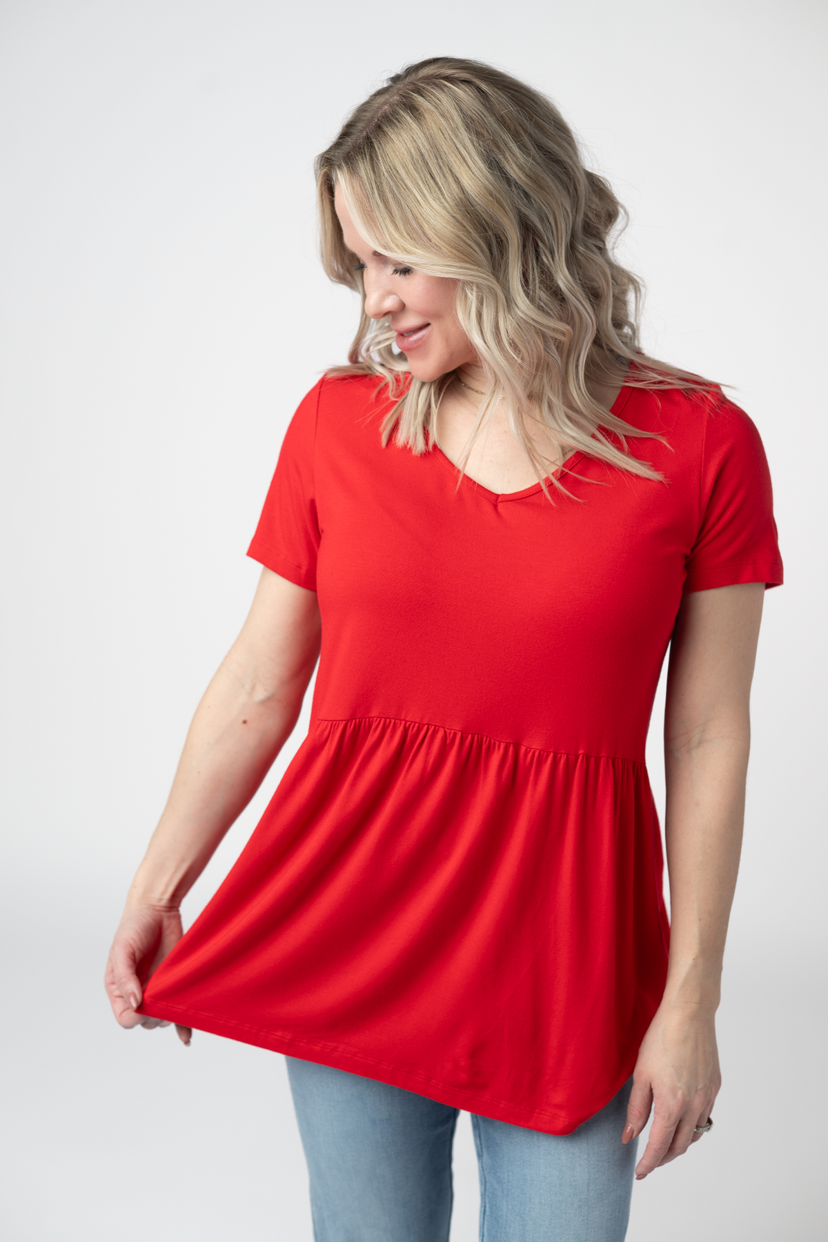 Sarah Ruffle Short Sleeve in Red