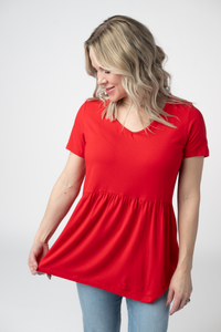 Sarah Ruffle Short Sleeve in Red