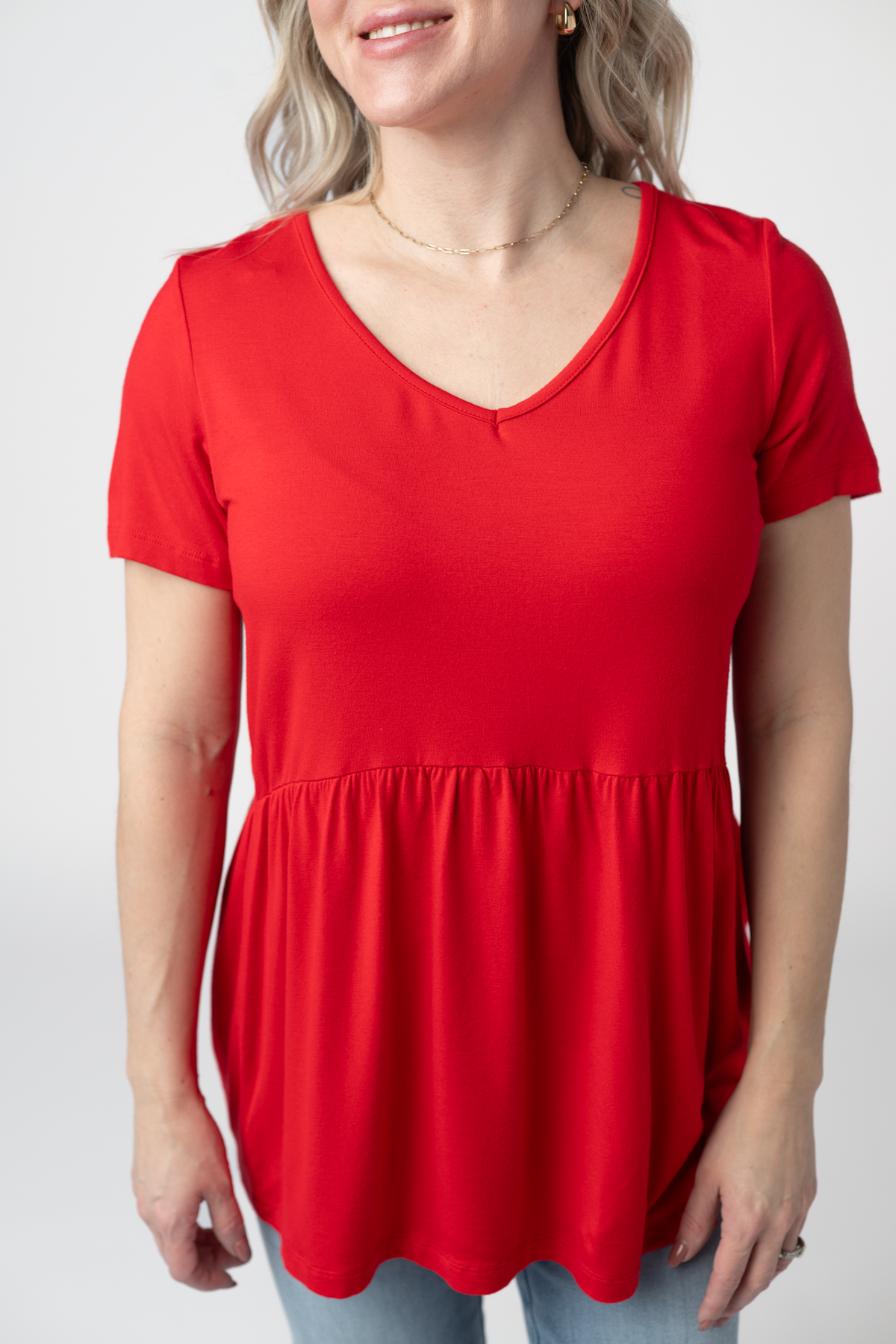 Sarah Ruffle Short Sleeve in Red