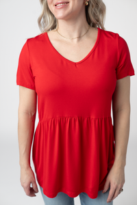 Sarah Ruffle Short Sleeve in Red