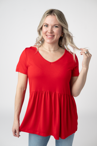 Sarah Ruffle Short Sleeve in Red