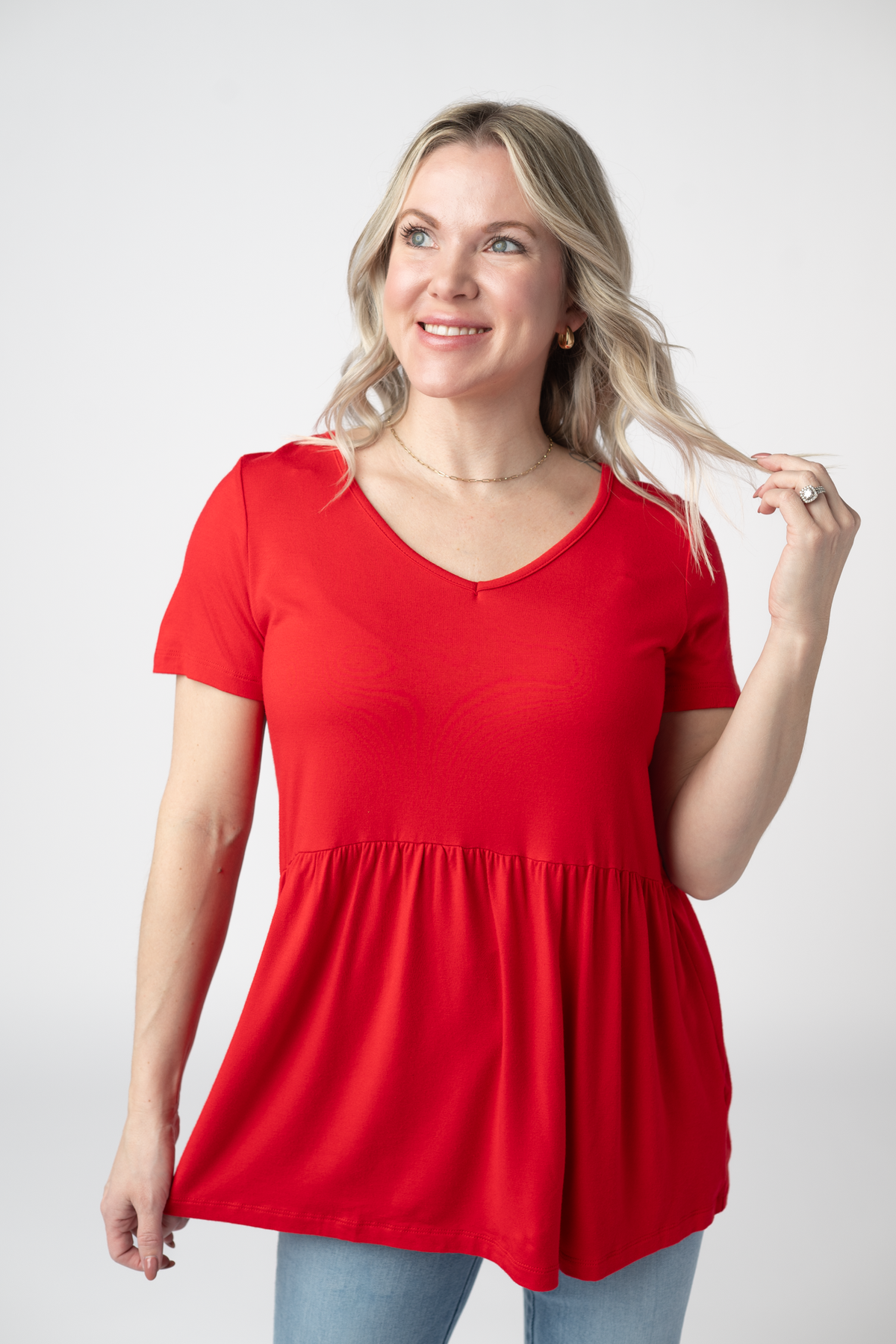 Sarah Ruffle Short Sleeve in Red