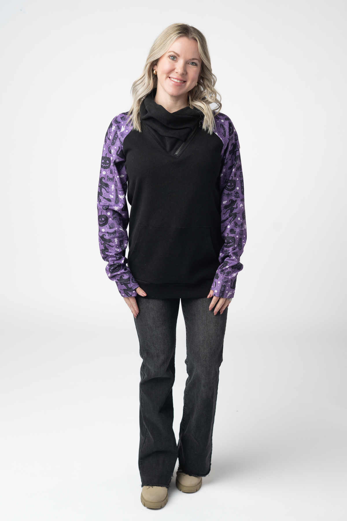 Zoey ZipCowl Sweatshirt in I Put A Spell On You and Black