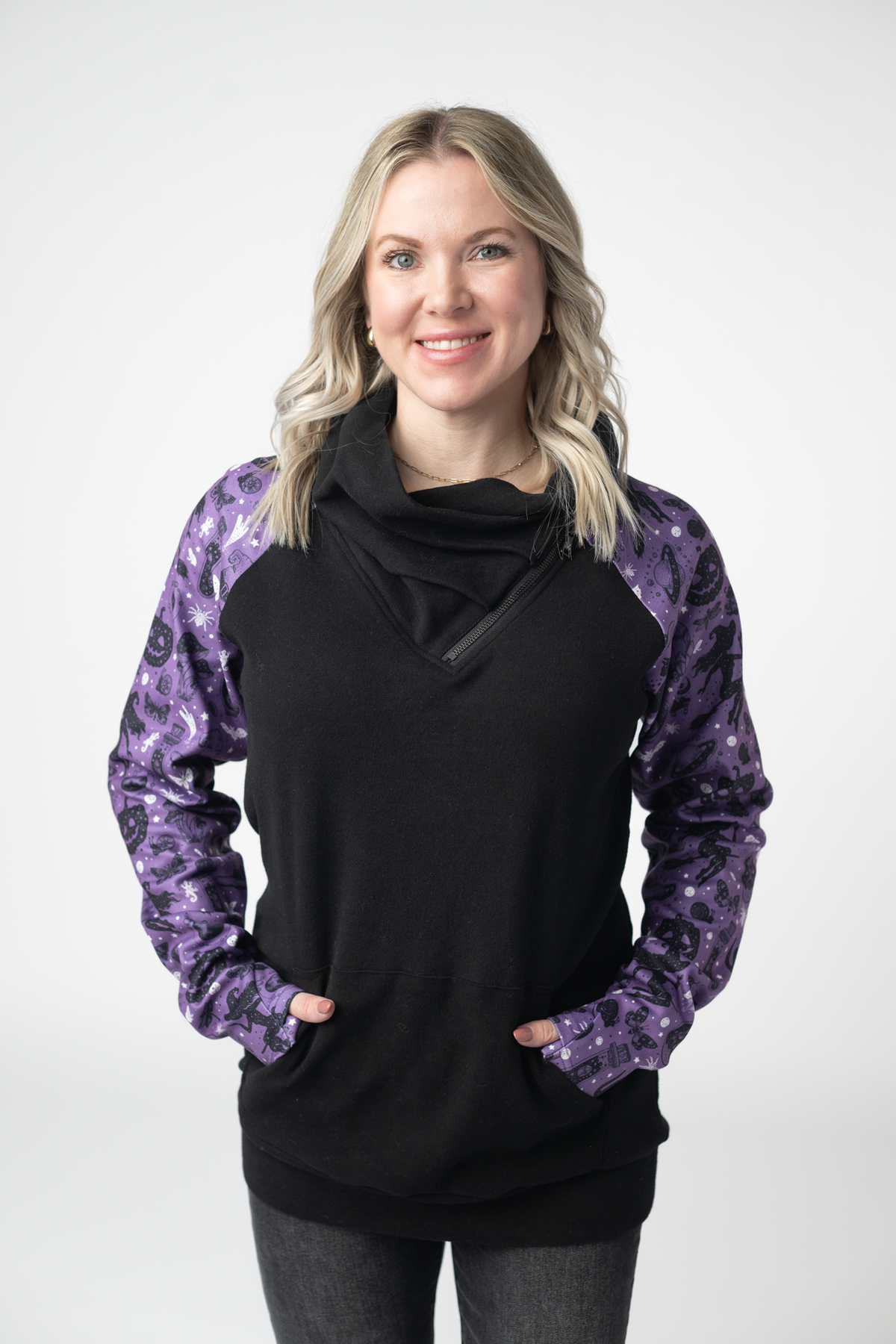 Zoey ZipCowl Sweatshirt in I Put A Spell On You and Black