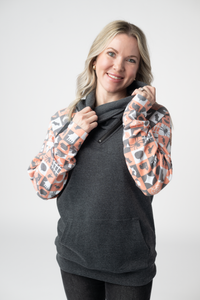 Zoey ZipCowl Sweatshirt in Trick-or-Treat Checkered and Charcoal