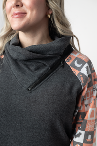 Zoey ZipCowl Sweatshirt in Trick-or-Treat Checkered and Charcoal