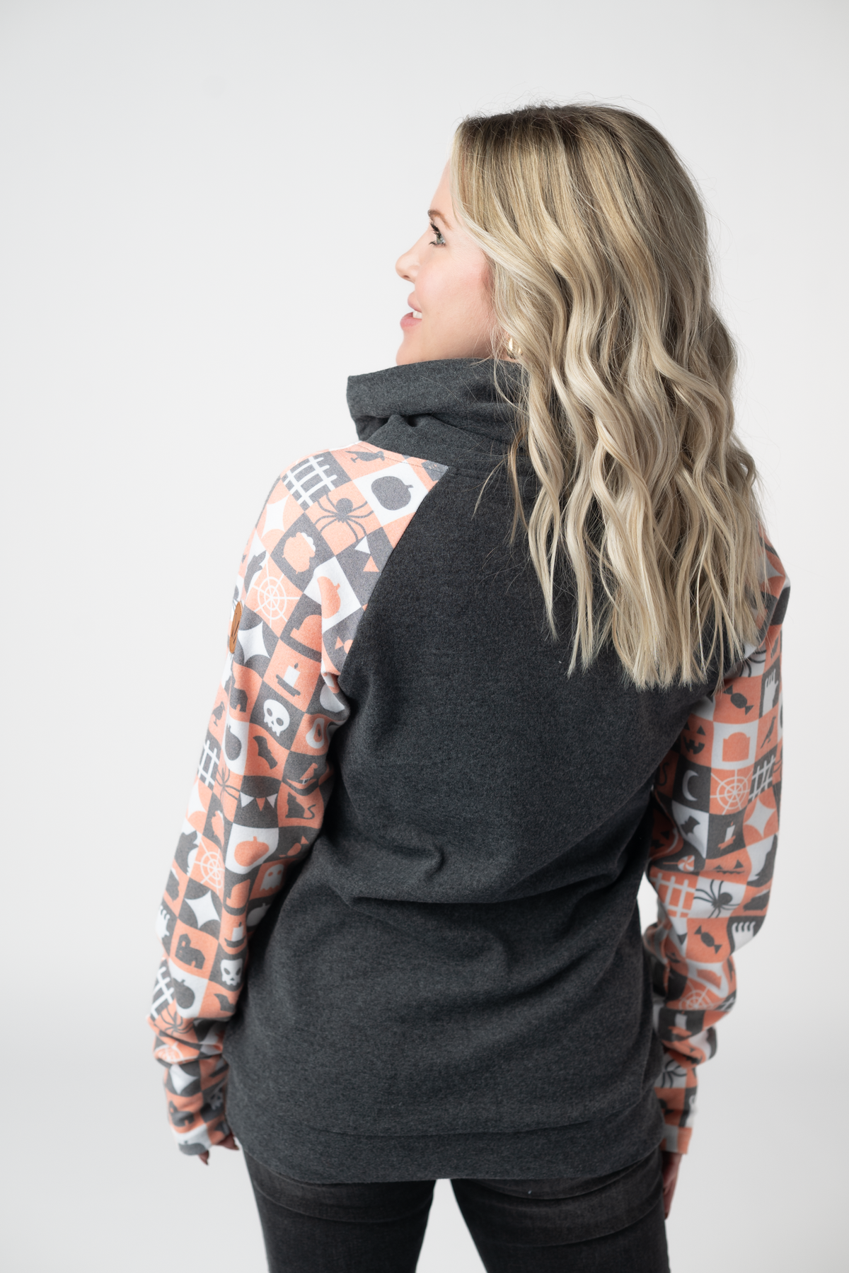 Zoey ZipCowl Sweatshirt in Trick-or-Treat Checkered and Charcoal