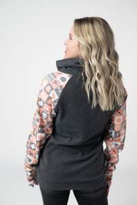 Zoey ZipCowl Sweatshirt in Trick-or-Treat Checkered and Charcoal