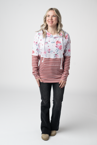 Hailey Pullover Hoodie in  Pink Bloom and Stripes