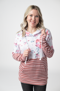 Hailey Pullover Hoodie in  Pink Bloom and Stripes